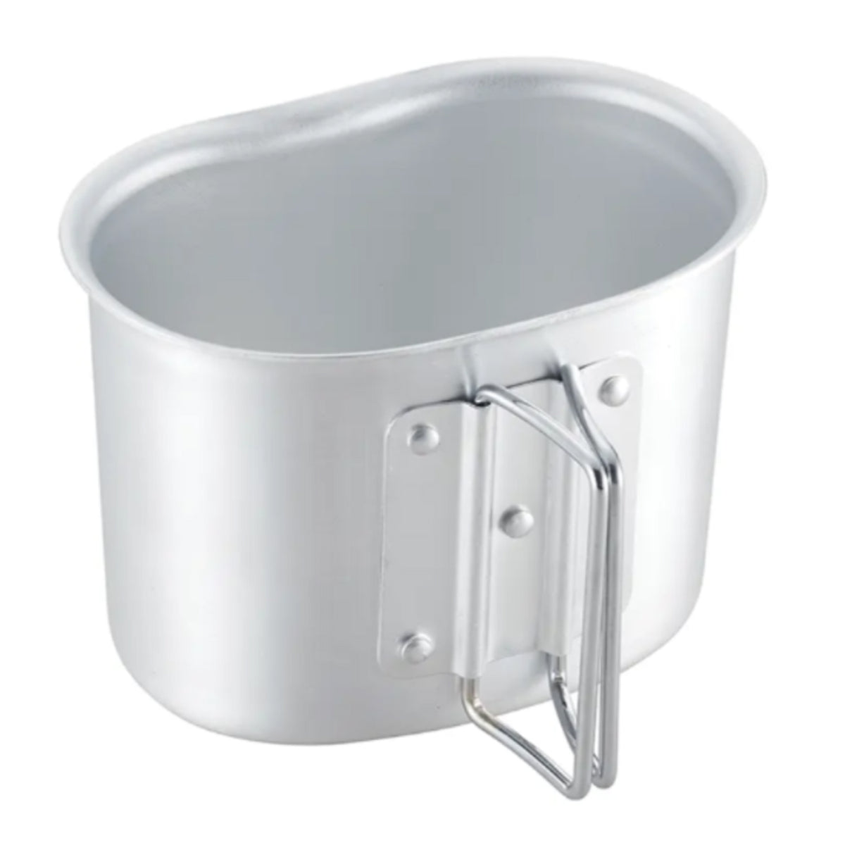 The US Army Style Aluminium Canteen Cup is&nbsp;lightweight yet strong and features folding handles for easy use and pouring. Traditional kidney shape.

Features:
Material: Aluminium
Folding Handles
It will fit over the bottom of a 1qt Canteen
Specifications:
Weight: 97g
Dimensions (handles folded): 12.9 x 8.5 x 9.4 cm www.moralepatches.com.au