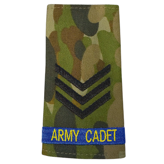 Experience the pride and honour of being a Sergeant in the Australian Army Cadets with our Auscam Rank Slide! Perfect for displaying your rank and representing your dedication to serving your country. Get yours now and feel the power and prestige of wearing an official AAC Rank Slide. www.moralepatches.com.au