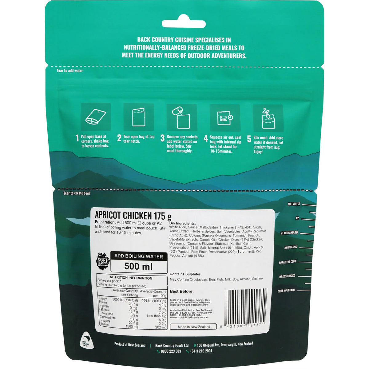 Back Country Cuisine Freeze Dried Meal Apricot Chicken