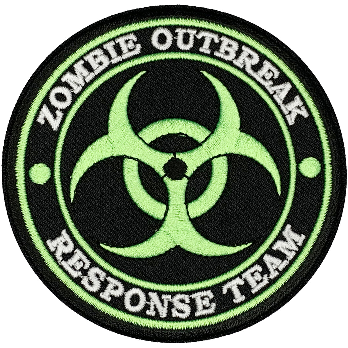 Zombie Outbreak Response Team Green Iron On Patch. Great for attaching to your jackets, shirts, pants, jeans, hats.  Size: 8.89cm www.moralepatches.com.au