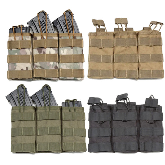 Experience the convenience of the Airsoft Combat Triple Mag Pouch! With a simple open-top design and elastic bungee cord fasteners featuring easy pull tabs, it's hassle-free to carry your magazines. www.moralepatches.com.au