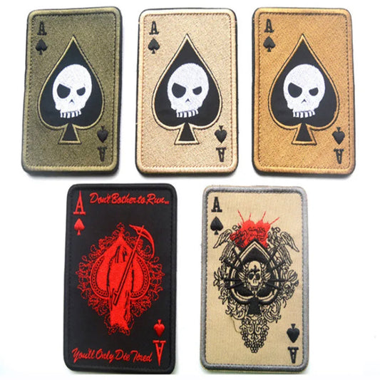 Unleash your targeting inner poker champ with the striking Death Card Poker Ace Of Spades Hook & Loop Patch in a perfect 10x7.5cm size.  www.moralepatches.com.au