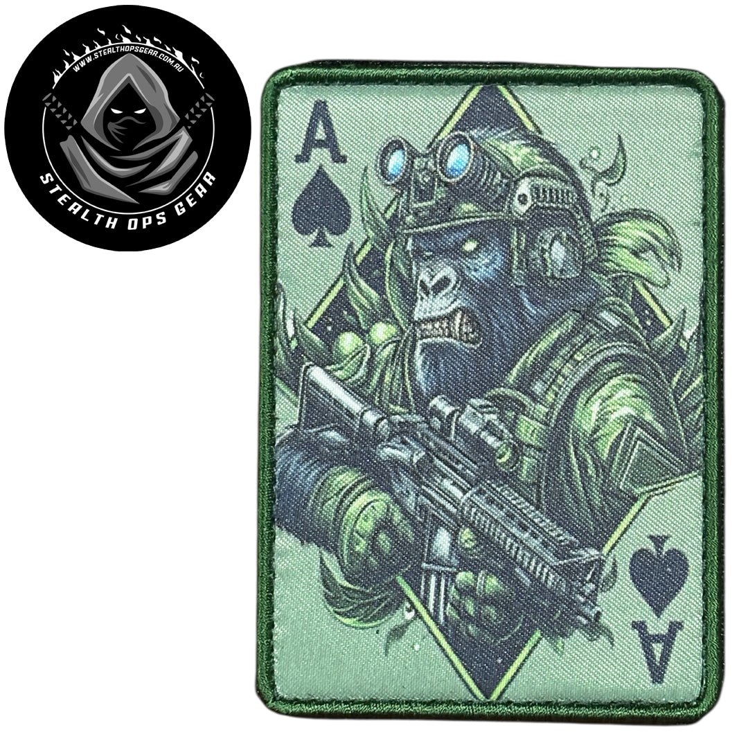 Unleash your creativity with the Gorilla Ace Card Embroidery Patch Hook &amp; Loop! Measuring 9x6.5cm and featuring a beautifully embroidered design and secure hook &amp; loop backing, this patch is a must-have for any collector. www.moralepatches.com.au