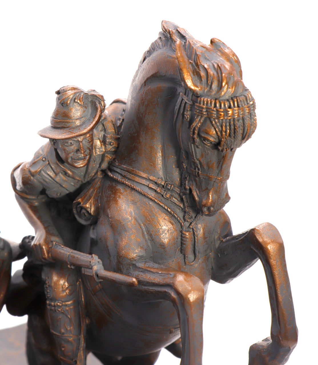 This stunning cold cast bronze figurine honours the bonds of the Desert Mounted Corps of Australian and New Zealand soldiers who died in service or were killed in action in Egypt, Palestine and Syria during World War One. This mid-size figurine is a sensational version of the commonly titled Light Horse Memorial found on Anzac Parade, Canberra. www.moralepatches.com.au