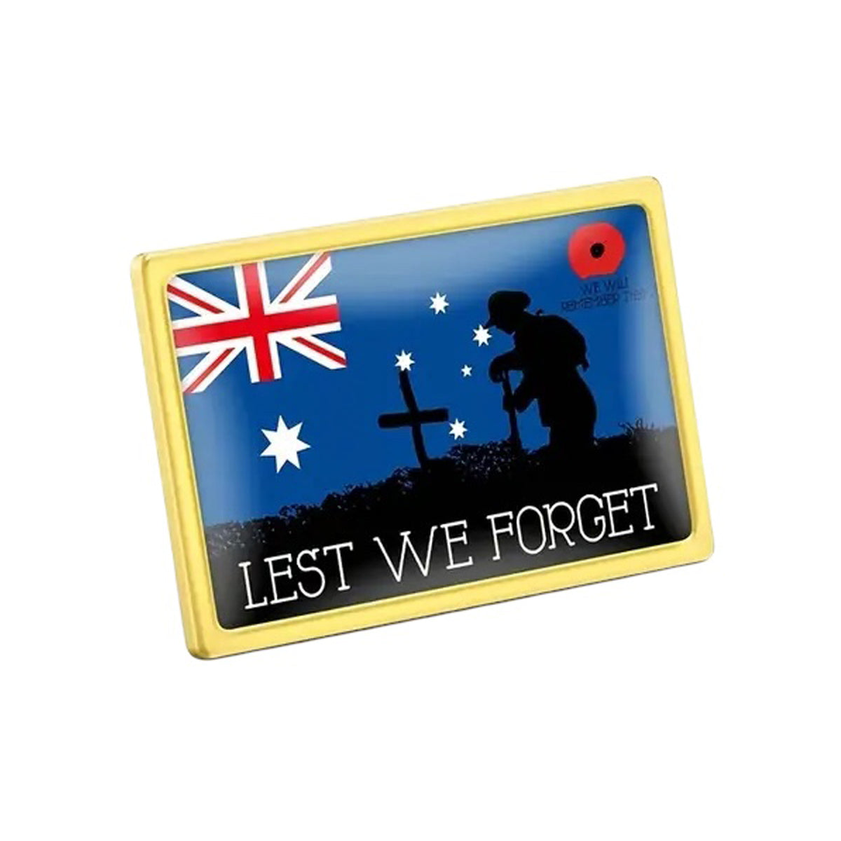 This gold-plated, enamel-filled lapel pin allows you to proudly display the Australian flag while honouring all those who have served or are currently serving in all theatres of war and peacekeeping efforts. Featuring the Australian Flag, it symbolises both national pride and remembrance. www.moralepatches.com.au