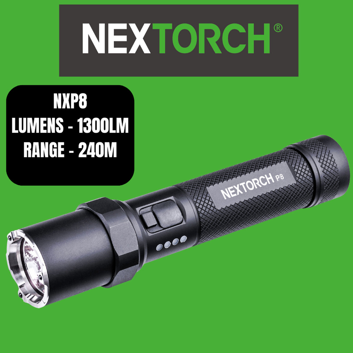 The featherweight P8 achieves real 1,300 ANSI lumens and a proud range of 240 metres.
The extra-strong rechargeable battery has power for up to 60 hours of light without a break. www.moralepatches.com.au
