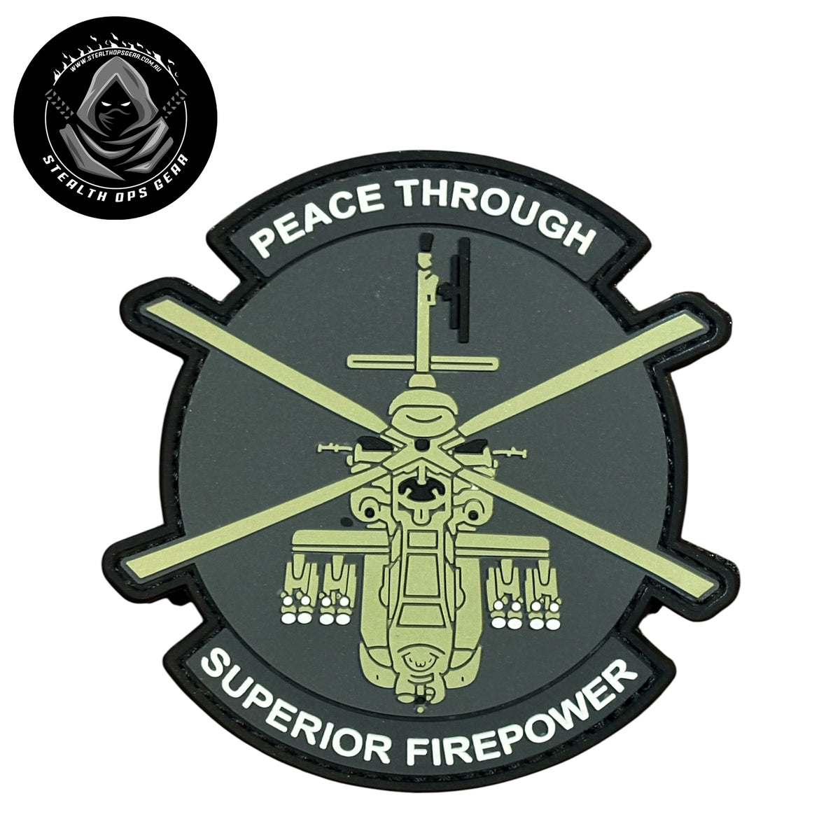 Peace Through Firepower PVC Morale Patch by Stealth Ops Gear. This bold PVC morale patch delivers attitude and authenticity to your tactical gear, backpack, or everyday carry. At 9x9cm, it's sized perfectly for visibility without overwhelming your setup.  www.moralepatches.com.au
