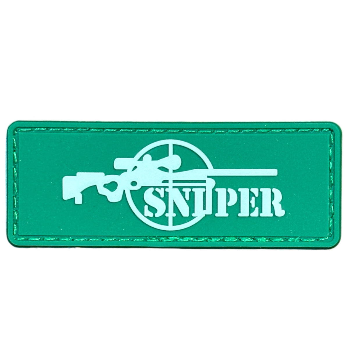 Make a bold statement with the Sniper PVC Green Morale Patch Hook &amp; Loop. This striking 8x3cm patch features laser-cut precision detailing that demands attention. Backed with both hook and loop fasteners, it's ready to attach to tactical gear, backpacks, or uniforms instantly. www.moralepatches.com.au