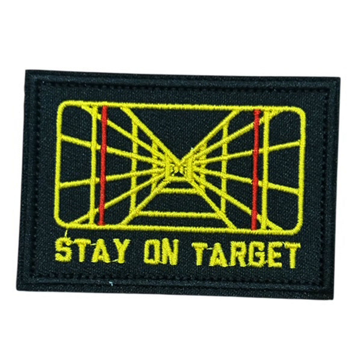 Stay On Target Screen Embroidery Morale Patch - Stealth Ops Gear, measuring 8x5.5cm, is a striking and durable addition to personalize your gear with style and toughness. www.moralepatches.com.au