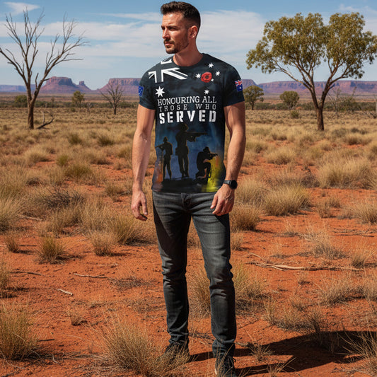 Pay tribute to those who served with this meaningful tee crafted from durable 100% polyester. The "Honour The Fallen Lest We Forget" design carries a powerful message of remembrance, making it an ideal choice for commemorative occasions, ANZAC events, or everyday wear that sparks important conversations. Comfortable, versatile, and built to last. www.moralepatches.com.au