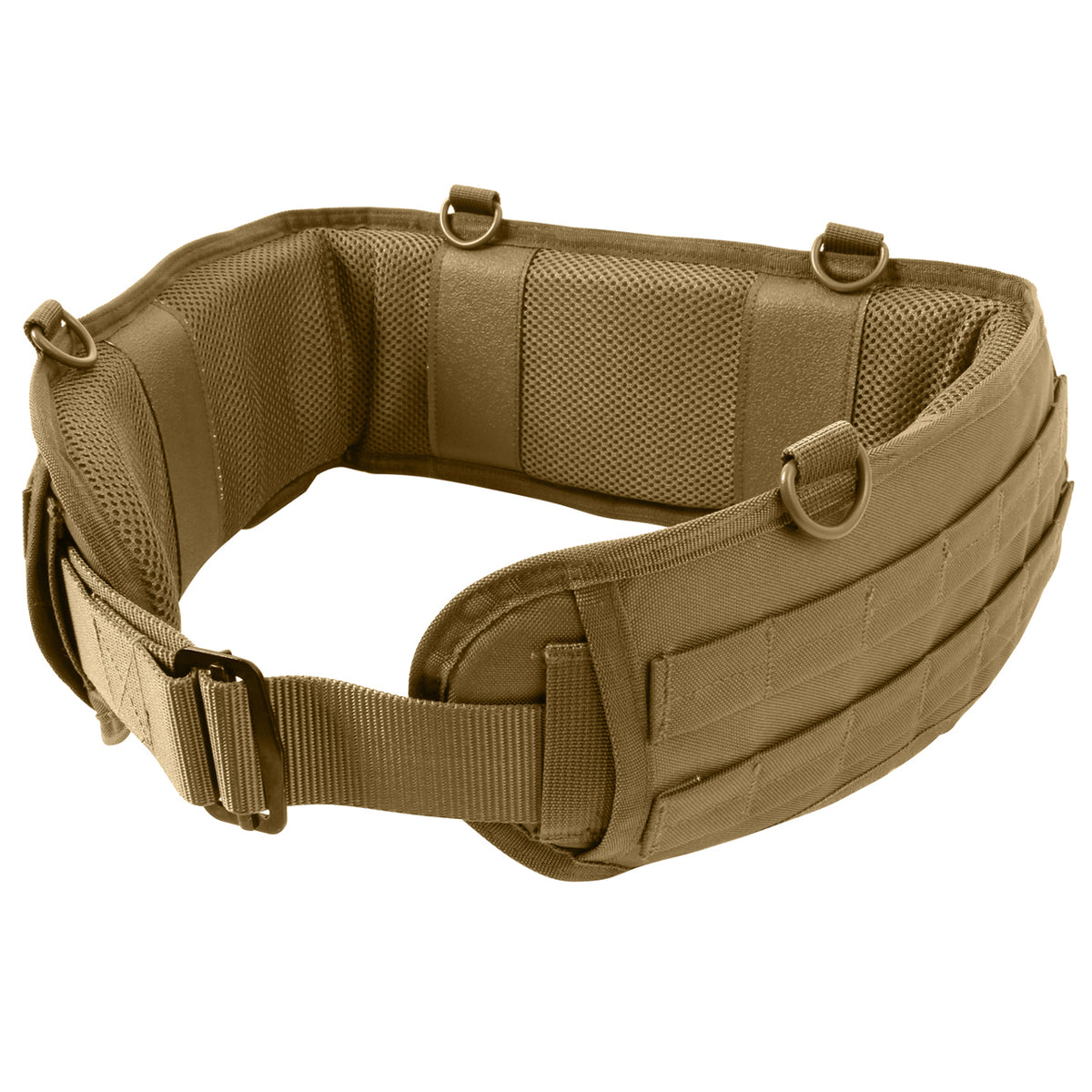 The Rothco Battle Belt is made of a polyester, padded, mesh material and features a non-slip interior (does not include inner belt), two rows of web loops on outer belt, 4 D-ring attachment points, and two openings for drop leg platform or holster. Dimensions: Medium = Length 40" Width 6" (Fits 30-34" Waist) Large = Length 43" Width 6" (Fits 36-40" Waist) www.moralepatches.com.au