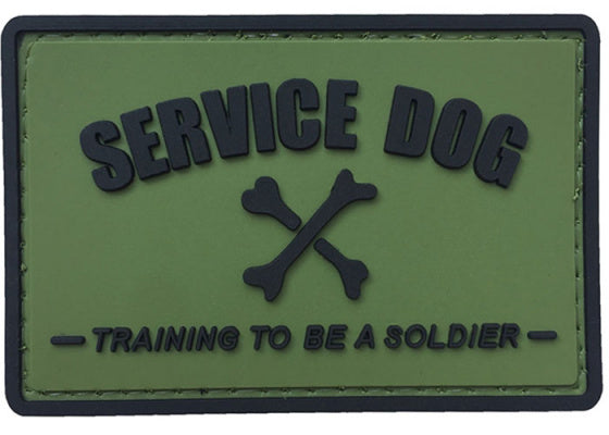 SERVICE DOG Training to be a Soldier PVC Patch, Velcro backed Badge. Great for attaching to your field gear, jackets, shirts, pants, jeans, hats or even create your own patch board.  Size: 7.5x5cm