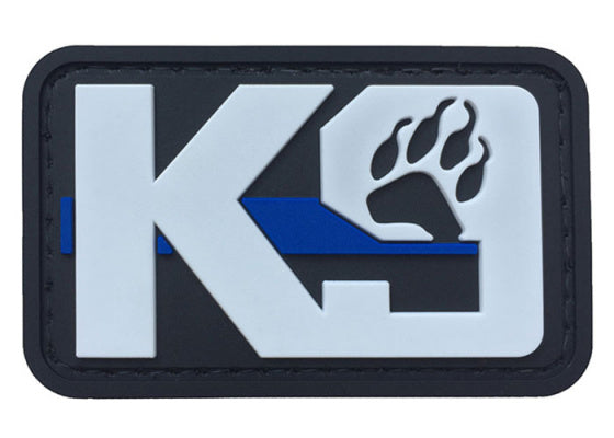 K9 Paw with Blue Line PVC Patch, Velcro backed Badge. Great for attaching to your field gear, jackets, shirts, pants, jeans, hats or even create your own patch board.  Size: 6x3.8cm