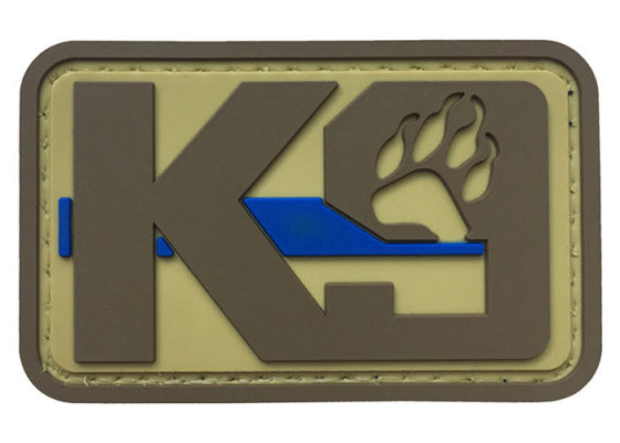 K9 Paw with Blue Line PVC Patch, Velcro backed Badge. Great for attaching to your field gear, jackets, shirts, pants, jeans, hats or even create your own patch board.  Size: 6x3.8cm