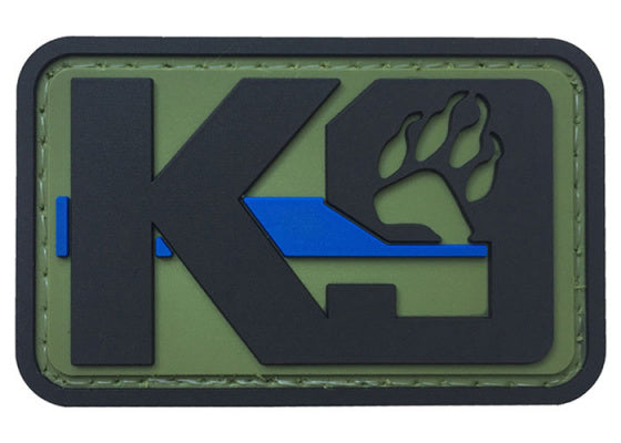 K9 Paw with Blue Line PVC Patch, Velcro backed Badge. Great for attaching to your field gear, jackets, shirts, pants, jeans, hats or even create your own patch board.  Size: 6x3.8cm