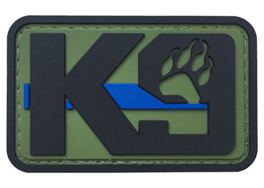 K9 Paw with Blue Line PVC Patch, Velcro backed Badge. Great for attaching to your field gear, jackets, shirts, pants, jeans, hats or even create your own patch board.  Size: 6x3.8cm