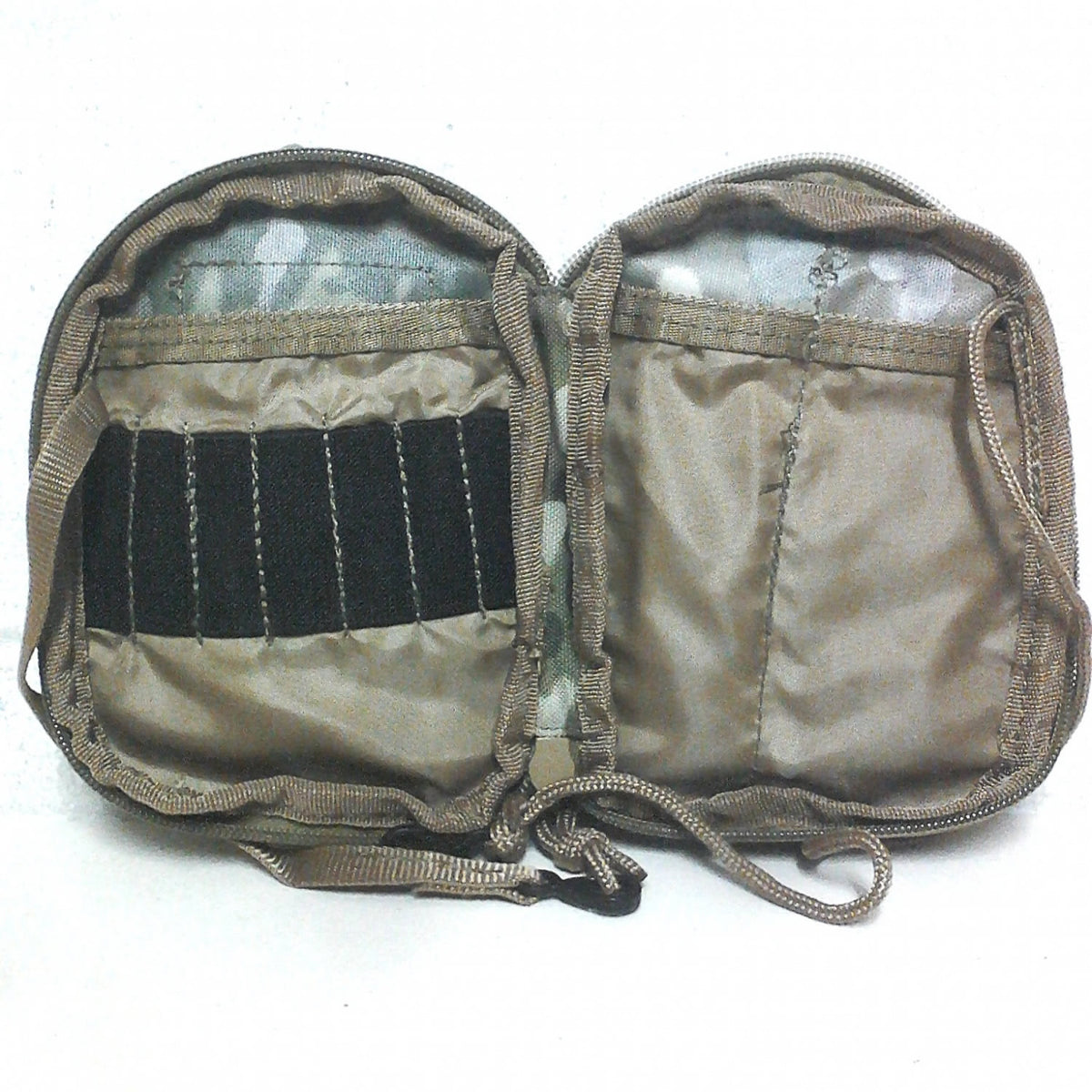 900 Denier double PU coated fabric  Multi-purpose utility pouch  Tear drop design  Mesh front pocket  MOLLE compatible  Opens up flat like a book