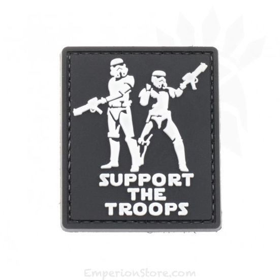 Support The Troops PVC Patch, Velcro backed Badge. Great for attaching to your field gear, jackets, shirts, pants, jeans, hats or even create your own patch board.  Size: 6x5cm