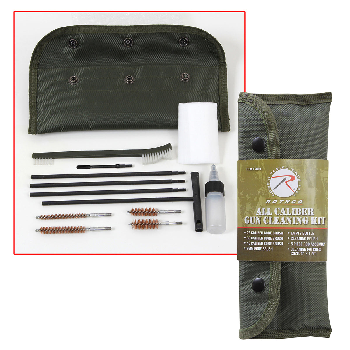 Rothco’s All Caliber Gun Cleaning Kit is a versatile necessity for firearm owners.   Firearm Cleaning Kit Is Made To Service Most Caliber Firearms Chamber Brush, Five-Piece Rod Assembly, .22 Cal Bore Brush, .30 Cal Bore Brush, .45 Cal Bore Brush, .357 Cal Bore Brush And Cleaning Patches Are Included Inside This Gun Cleaning Kit www.moralepatches.com.au