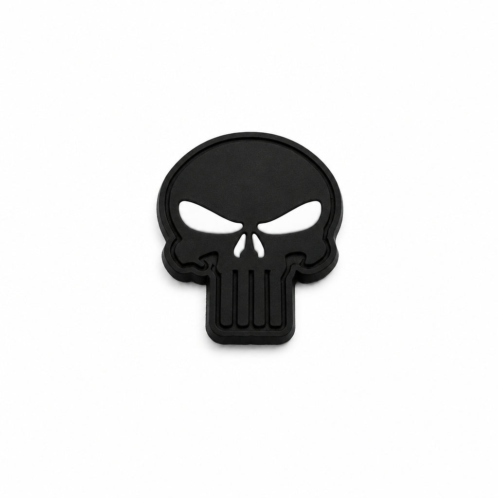 Skull Cut Out PVC Patch White Eyes, Velcro backed Badge. Great for attaching to your field gear, jackets, shirts, pants, jeans, hats or even create your own patch board.  Size: 5x4cm www.moralepatches.com.au
