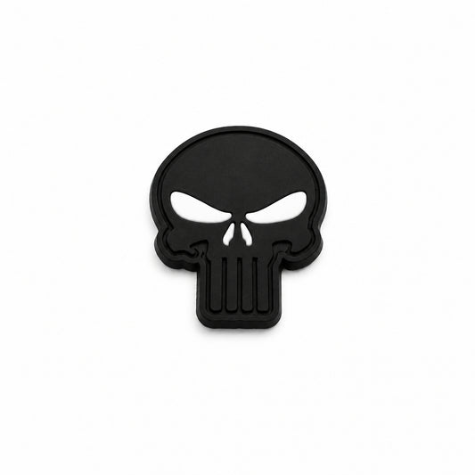 Skull Cut Out PVC Patch White Eyes, Velcro backed Badge. Great for attaching to your field gear, jackets, shirts, pants, jeans, hats or even create your own patch board.  Size: 5x4cm www.moralepatches.com.au