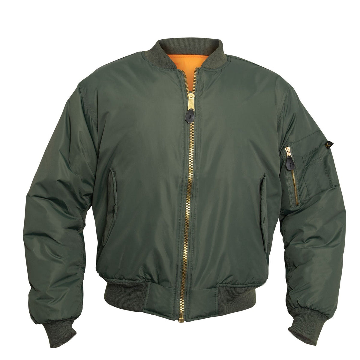 We took our classic MA-1 Flight Jacket and added an enhanced Nylon Outershell - offering maximum protection from the elements.   Fully Reversible Rescue Orange Nylon Lining Zippered Utility Pockets And Pen Pockets On The Left Arm For Easy Access Two Front Slash Pockets On The Outside And Inside The Jacket Zippered Front Closure With Classic MA-1 Pull Tab And Storm Flap Enhanced Nylon Material 100% Nylon Water Repellent Outer Shell MA-1 Flight Jacket With A Matte Finish SKU 2860