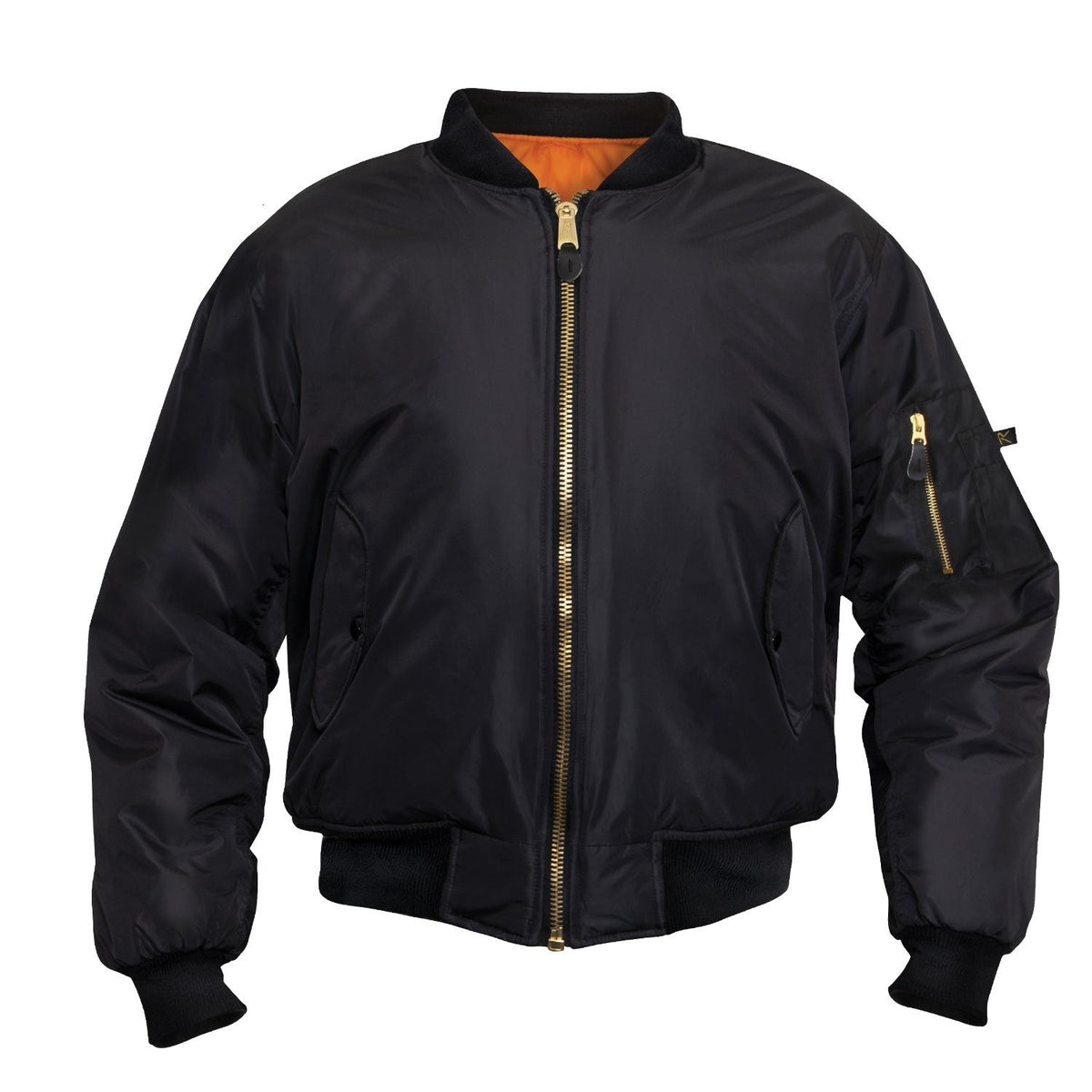 We took our classic MA-1 Flight Jacket and added an enhanced Nylon Outershell - offering maximum protection from the elements.   Fully Reversible Rescue Orange Nylon Lining Zippered Utility Pockets And Pen Pockets On The Left Arm For Easy Access Two Front Slash Pockets On The Outside And Inside The Jacket Zippered Front Closure With Classic MA-1 Pull Tab And Storm Flap Enhanced Nylon Material 100% Nylon Water Repellent Outer Shell MA-1 Flight Jacket With A Matte Finish