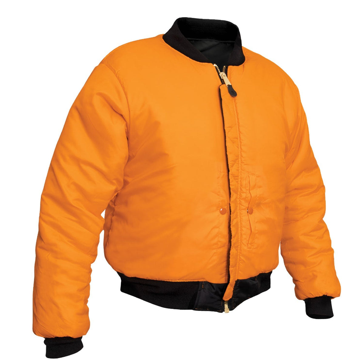 We took our classic MA-1 Flight Jacket and added an enhanced Nylon Outershell - offering maximum protection from the elements.   Fully Reversible Rescue Orange Nylon Lining Zippered Utility Pockets And Pen Pockets On The Left Arm For Easy Access Two Front Slash Pockets On The Outside And Inside The Jacket Zippered Front Closure With Classic MA-1 Pull Tab And Storm Flap Enhanced Nylon Material 100% Nylon Water Repellent Outer Shell MA-1 Flight Jacket With A Matte Finish SKU 2860