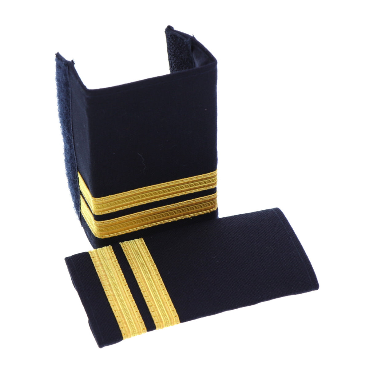 This quality 2 Stripe Soft Epaulette with embroidered detailing this set of two is ready for wear.  Specifications:  Material: Soft Epaulette, fabric, raised embroidery Colour: Blue, gold Size: Standard www.moralepatches.com.au