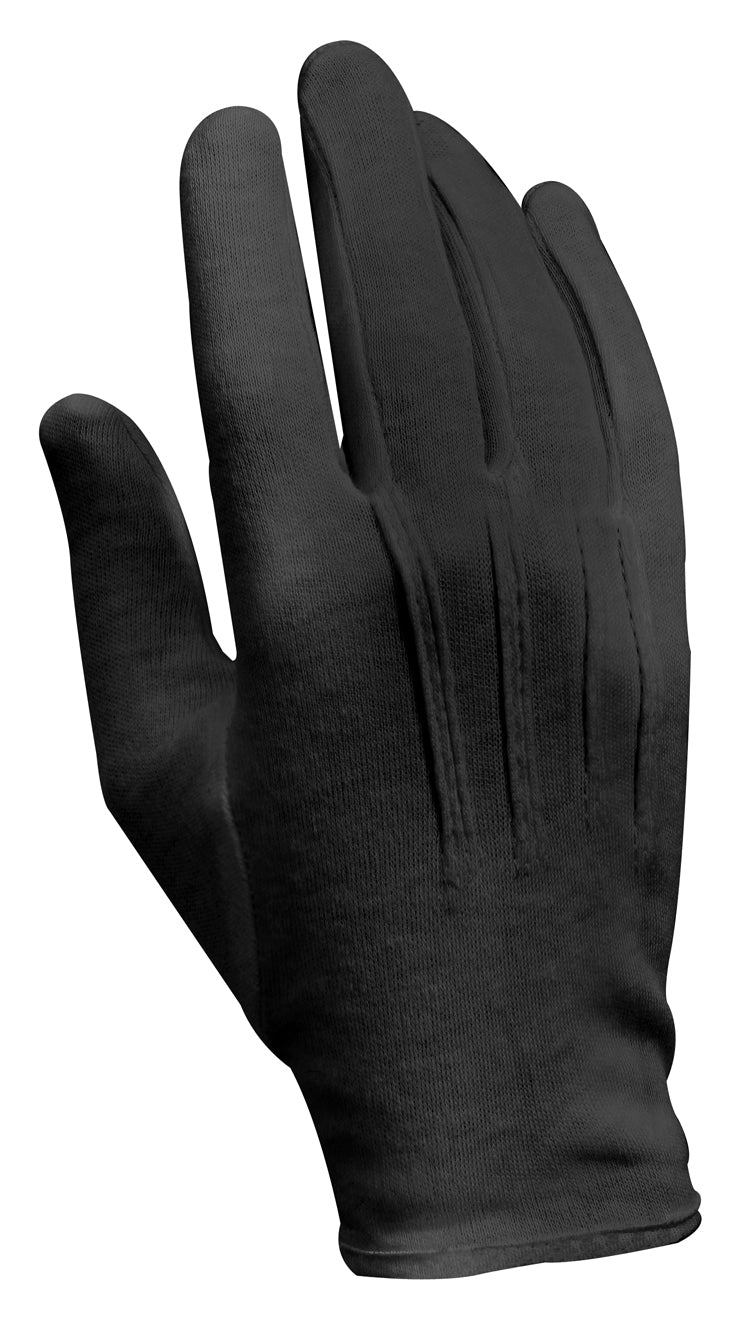 Rothco's Parade Gloves are the perfect complement to any uniform.  The Parade Gloves Are Made From A Breathable, Comfortable And Soft 100% Cotton Material Fourchette Stitching On Back Of Hand And Set In Thumb 3 Point Back Snap Closure On Wrist Ideal For Use With Military Uniforms, Police And Firefighter Uniforms For Formal Formal Dress Events And Parades Lettering Sizing Ensures You Find The Perfect Fit