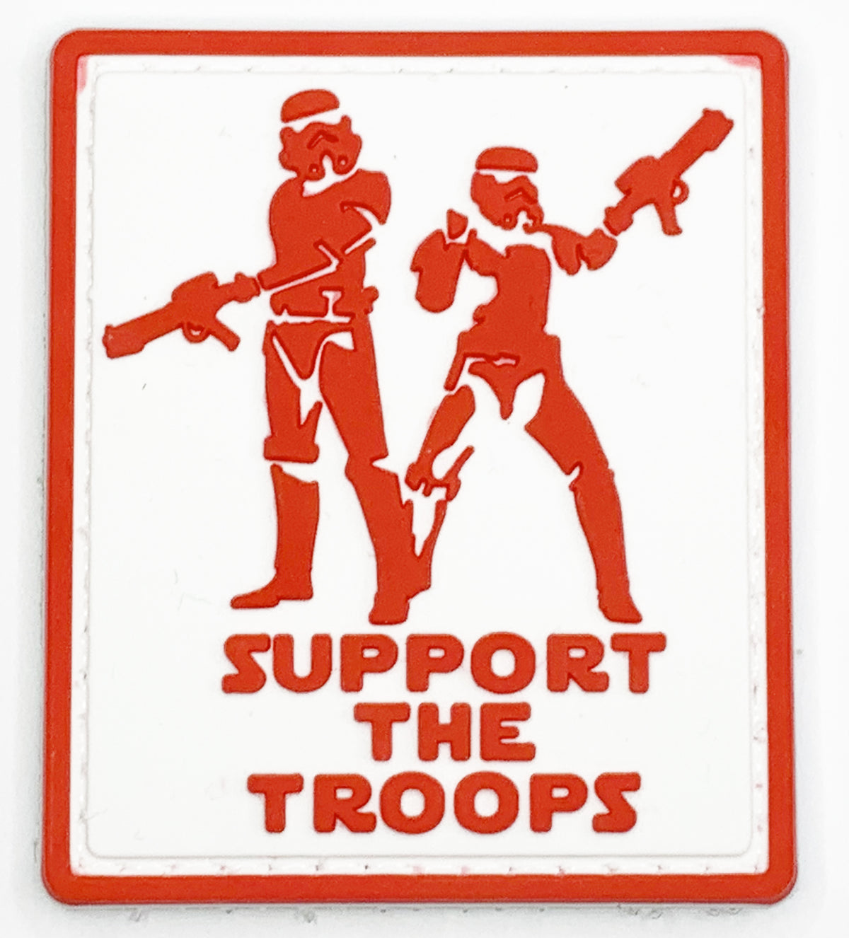 Support The Troops PVC Patch, Velcro backed Badge. Great for attaching to your field gear, jackets, shirts, pants, jeans, hats or even create your own patch board.  Size: 6x5cm