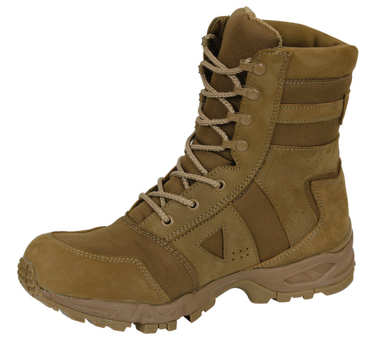 Rothco's Coyote Brown Force Entry Tactical Boot is compliant to military regulation AR 670-1 (DA PAM 670-1, Section 20-3 Boots) Standards.   Compliant To Military Regulation AR 670-1 Height Of 8" (Measured From The Ground At Back Center) Upper Flesh Side Out Cattle Hide Leather (Nubuck) With Nylon Rubber Outsole Matching The Upper In Color Plain Toe "Cambrelle" Synthetic Lining (No Mesh) Soles Measure 1.75" In Height Double Side Vents For Breathable Comfort Padded Collar For Additional Support