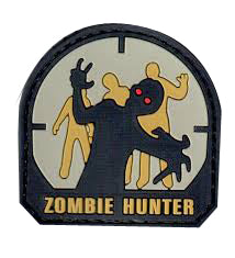 Zombie Hunter - Small PVC Patch, Velcro backed Badge. Great for attaching to your field gear, jackets, shirts, pants, jeans, hats or even create your own patch board.  Size: 5x5cm  moralepatches.com.au