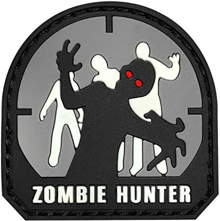 Zombie Hunter - Small PVC Patch, Velcro backed Badge. Great for attaching to your field gear, jackets, shirts, pants, jeans, hats or even create your own patch board.  Size: 5x5cm  moralepatches.com.au