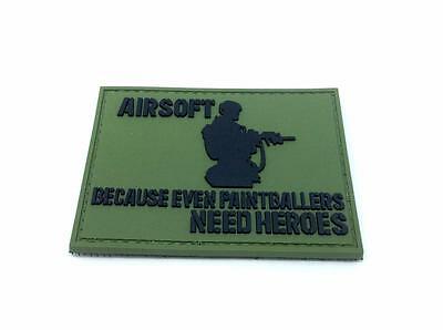 Airsoft, Because Even Paintballers Need Heroes PVC Patch, Velcro backed Badge. Great for attaching to your field gear, jackets, shirts, pants, jeans, hats or even create your own patch board.  Size: 8x6cm