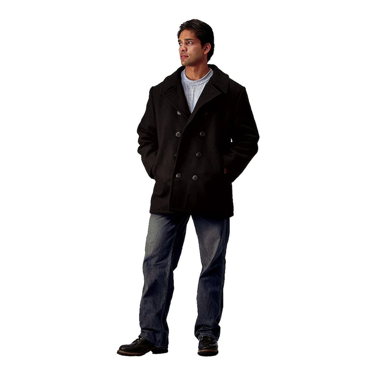 Rothcos U.S. Navy Type Wool Peacoat features a 29oz. Wool blend, quilted Nylon liner, 10 button front, center vent in lower back, 2 outside pockets and 1 inside pocket.