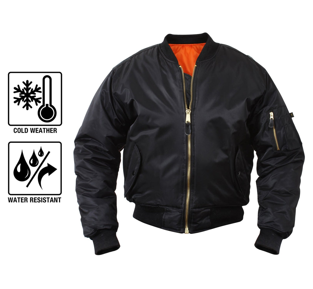 Rothco's MA-1 Flight Jacket features a fully reversible rescue orange polyester lining, and a 100% nylon water repellent outer shell to give a classic bomber jacket look.