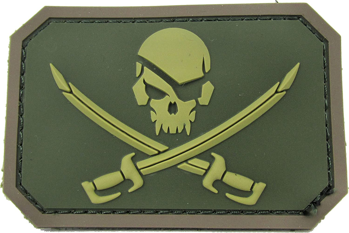 Pirate Skull PVC Patch, Velcro backed Badge. Great for attaching to your field gear, jackets, shirts, pants, jeans, hats or even create your own patch board.  Size: 3x5cm