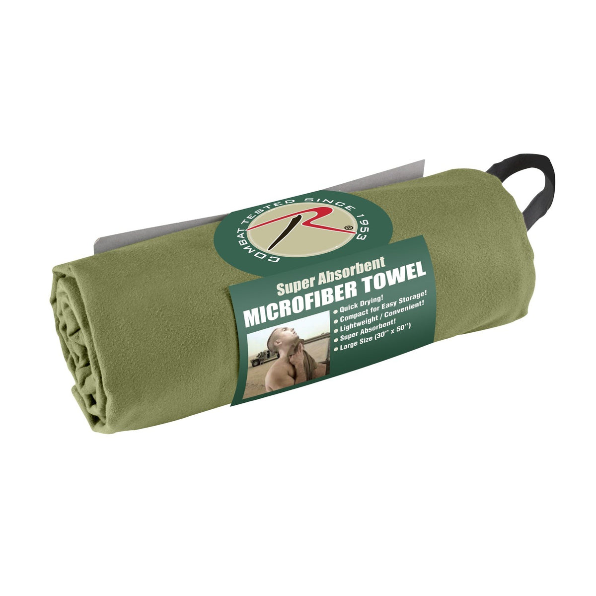 Rothco’s Microfiber Towel is made with a lightweight, fast drying 85% polyester/15% polyamide material.  Lightweight And Fast Drying Towel 85% Polyester/15% Polyamide Stitched Edge And Snap Hang Strap Compact Roll Up Towel Is Easy To Store And Carry