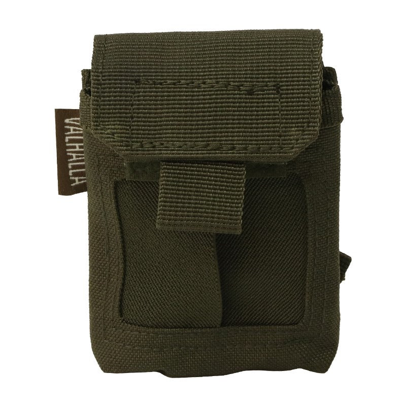 Overlapping elastic for quick access Holds three to four pairs of gloves Multiple carrying options: Molle, Belt, Carabiner MOLLE compatible Overall dimensions: 4"H x 3.5"W x .75"D