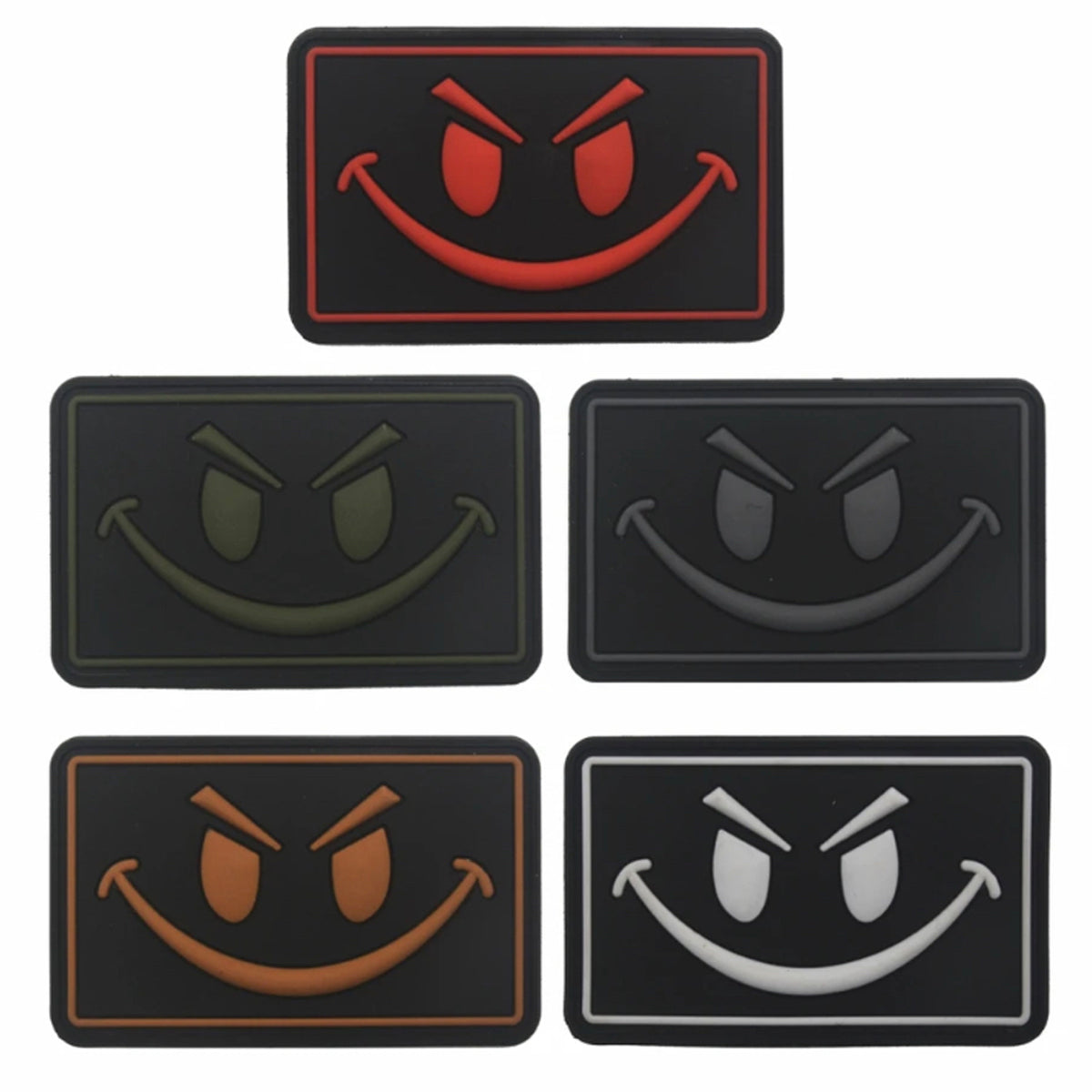 Big Evil Smiley PVC Patch Large, Velcro backed Badge. Great for attaching to your field gear, jackets, shirts, pants, jeans, hats or even create your own patch board.  Size: 8x5cm www.moralepatches.com.au