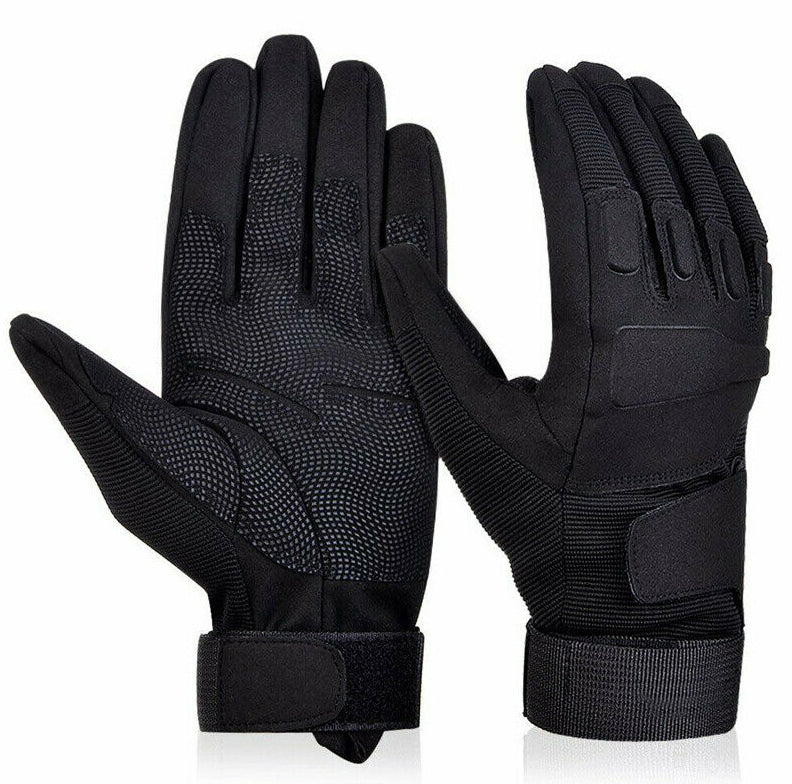 One Size Fits Most from small to large, definitely not XL or above. The velcro tightener helps keep everything firm as we put this through a rough 2 day combat test.  Great set of gloves for Military, cadets, scouts, hiking, hunting, outdoor sports or riding a motorbike.  Impact Resistant  Wear Resistant  Durable  Anti-slip  Breathable  Sweat absorbent  Quick dry  Light weight