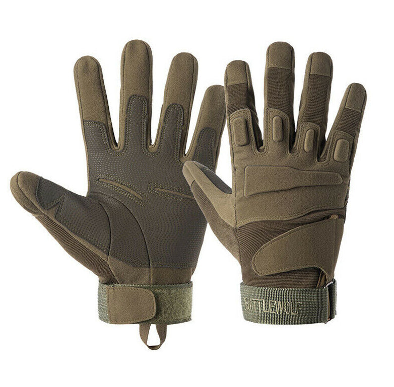 One Size Fits Most from small to large, definitely not XL or above. The velcro tightener helps keep everything firm as we put this through a rough 2 day combat test.  Great set of gloves for Military, cadets, scouts, hiking, hunting, outdoor sports or riding a motorbike.  Impact Resistant  Wear Resistant  Durable  Anti-slip  Breathable  Sweat absorbent  Quick dry  Light weight