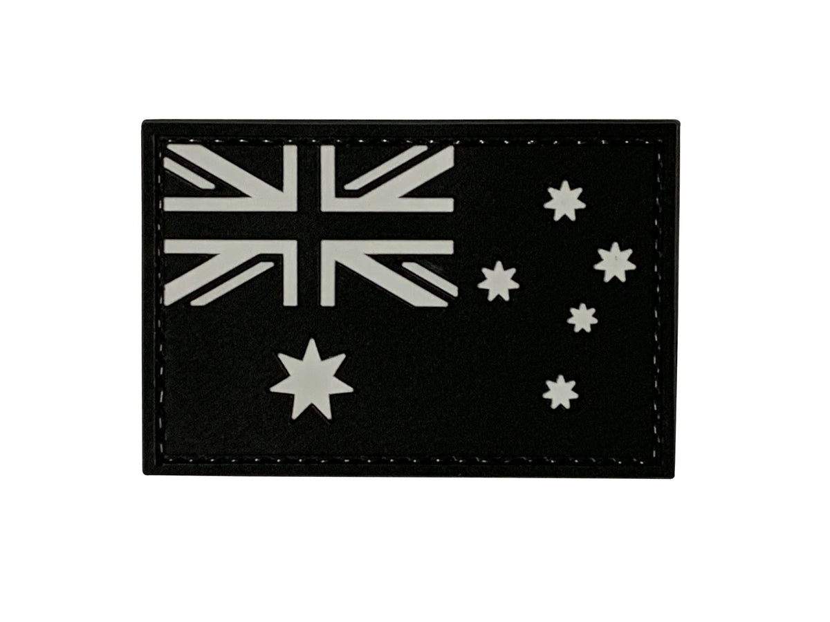 AUSTRALIAN FLAG PVC PATCH BLACK www.moralepatches.com.au