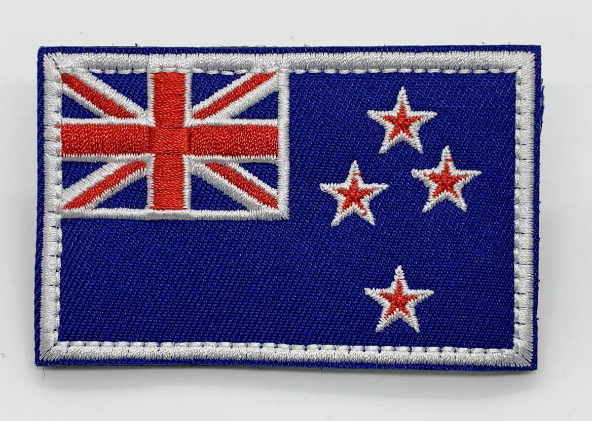 New Zealand White Border Flag Patch Hook & Loop.   Size: 8x5cm