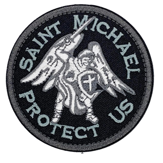 Saint Michael Protect Us Patch Hook & Loop.   Size: 8cm   HOOK AND LOOP BACKED PATCH(BOTH PROVIDED) www.moralepatches.com.au