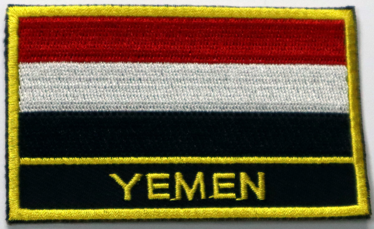 Yemen Flag Iron On Patch. Great for attaching to your jackets, shirts, pants, jeans, hats.  Size: 8x5cm