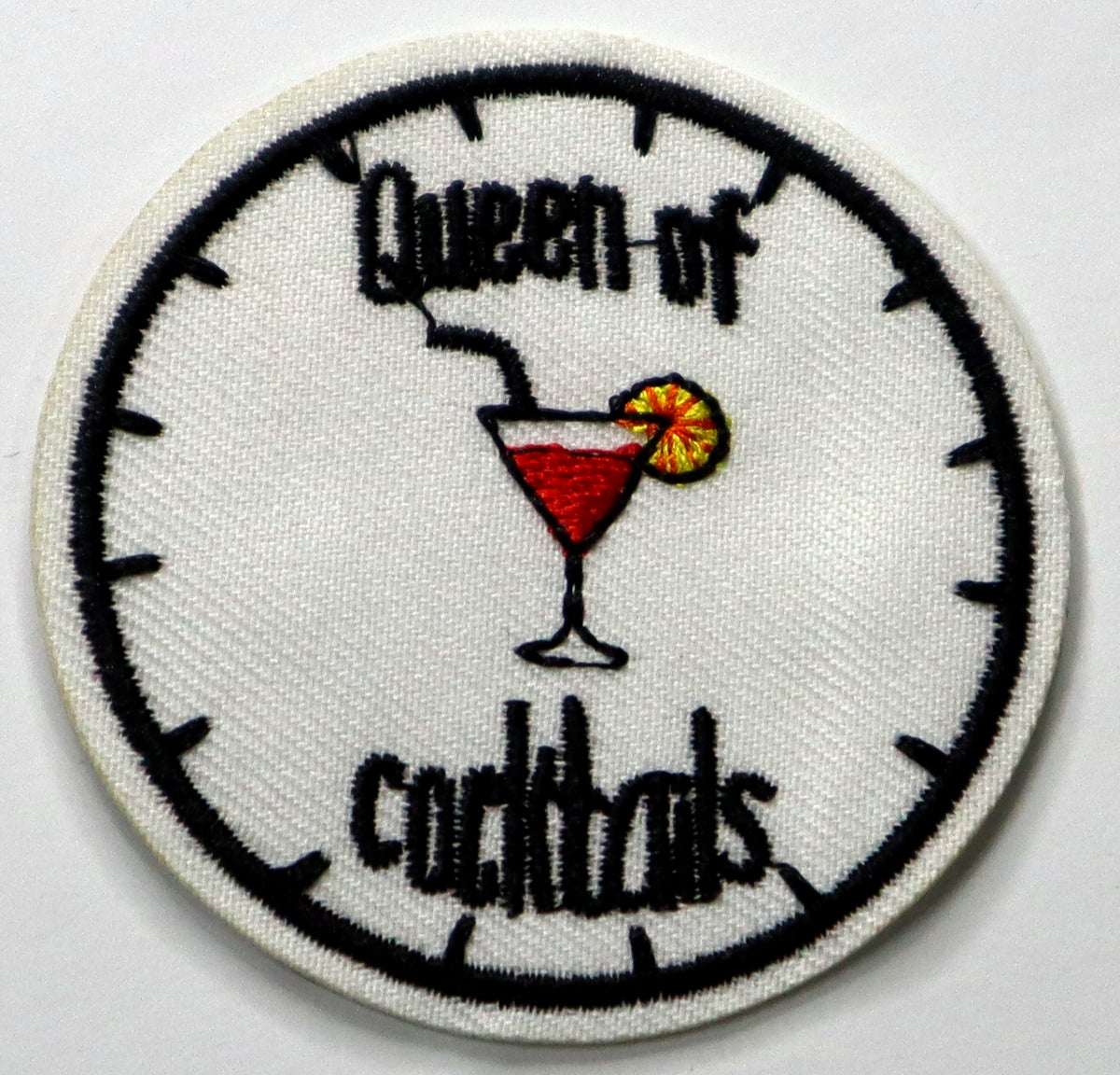 Queen of cocktails Iron On Patch. Great for attaching to your jackets, shirts, pants, jeans, hats.  Size: 6.5cm