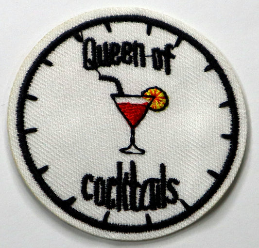Queen of cocktails Iron On Patch. Great for attaching to your jackets, shirts, pants, jeans, hats.  Size: 6.5cm