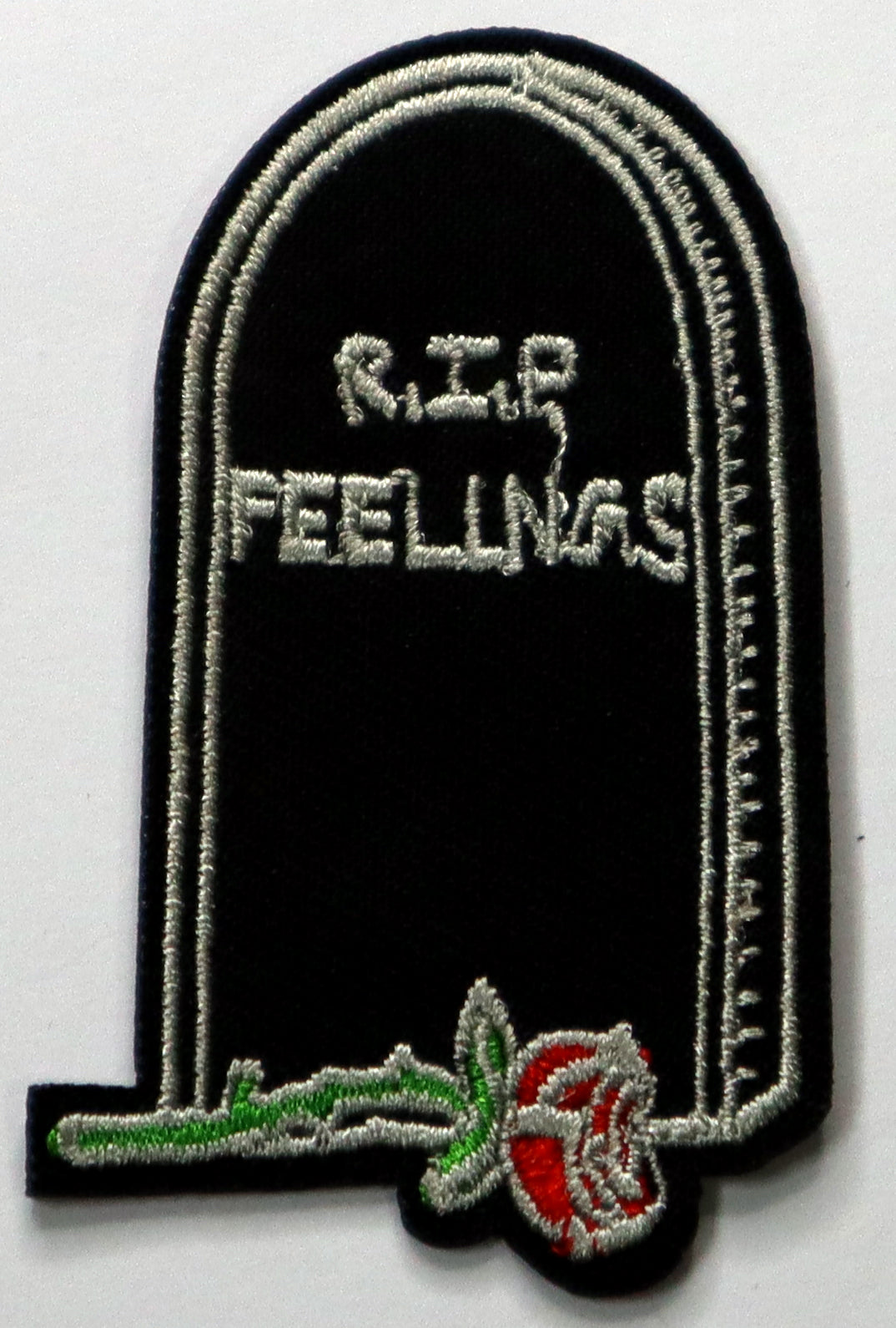 RIP feelings Iron On Patch. Great for attaching to your jackets, shirts, pants, jeans, hats.  Size: 4.3x7.3cm